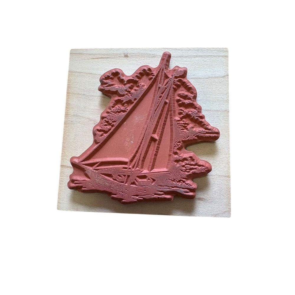 Sailboat Yacht In Clouds On Rough Seas PSX G-1479 Rubber‎ Stamp On Wood Block - Picture 2 of 6